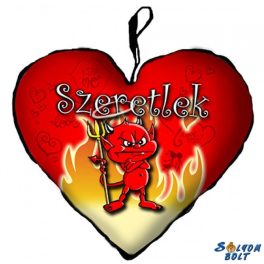 Szív alakú párna, mérges ördög, szeretlek