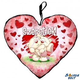 Szív alakú párna, Pimi maci ölben, szeretlek