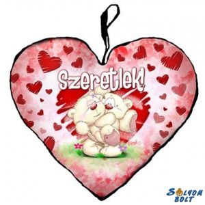 Szív alakú párna, Pimi maci ölben, szeretlek Szív alakú párna, Pimi maci ölben, szeretlek