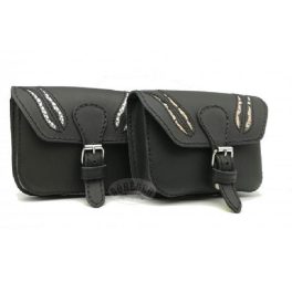   Fekete, kígyóbőr mintás betéttel bőr övtáska, egyfakkos, csatos, fekvő