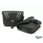 Fekete, kígyóbőr mintás betéttel bőr övtáska, egyfakkos, csatos, fekvő