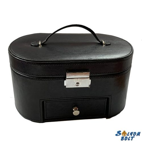 Bőrhatású ékszertartó koffer, fekete
