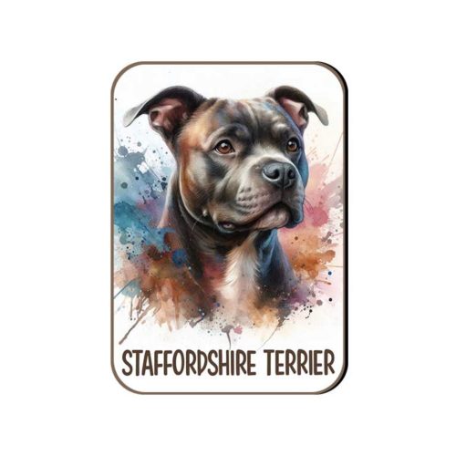 Kutyás fa hűtőmágnes, Staffordshire Terrier, sötétbarna