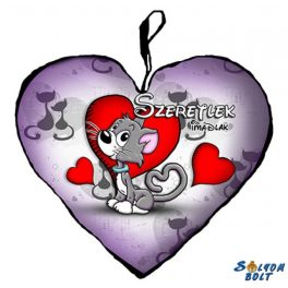 Szív alakú párna, szürke cica, szeretlek