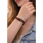 Karkötő bordó-fekete bőrcsíkokkal és végtelen medállal