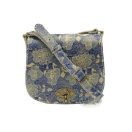 Női bőr válltáska, kék virágos, oldaltáska