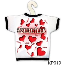 Üvegpóló, szeretlek, piros szívek, szerelmes ajándék