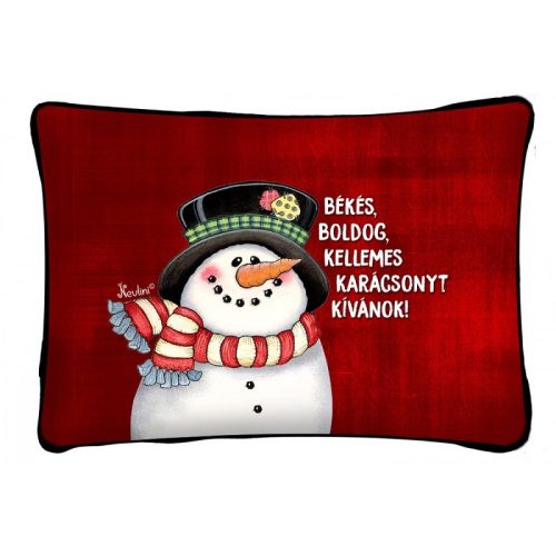 Díszpárna karácsonyra, hóember békés karácsony