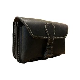   Telefon tok, bőr övtáska, nagyobb méretű, barna, fekvő, csatos