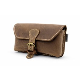   Telefon tok, bőr övtáska, nagyobb méretű, barna, fekvő, csatos