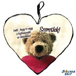 Szív alakú párna, szeretlek, szőrös maci