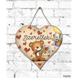   Szív tábla falra, macik virágokkal, szeretlek, szerelmes ajándék