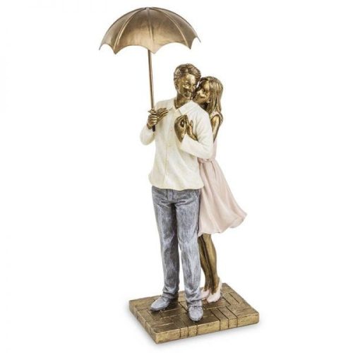 Fiatal pár esernyő alatt álló szobor, 30 cm