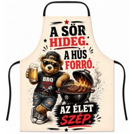   Vicces szakács kötény, A sör hideg, a hús forró, az élet szép