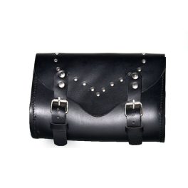 Bőr motoros villatáska, szegecses, 25 cm hosszú