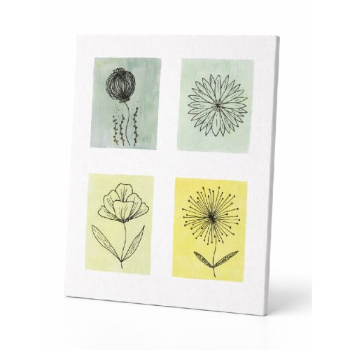 Minimalista virágok – négyes kompozíció zöld árnyalatokkal, kézzel készült kép