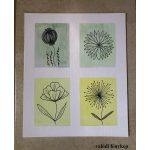 Minimalista virágok – négyes kompozíció zöld árnyalatokkal, kézzel készült kép