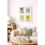 Minimalista virágok – négyes kompozíció zöld árnyalatokkal, kézzel készült kép