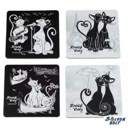   Crazy Cats fekete macska parafa poháralátét szett, 4 db-os