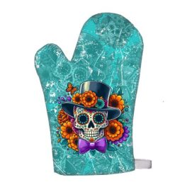   Vicces edényfogó kesztyű, főzőkesztyű, Happy Halloween, cukorkoponya, türkiz