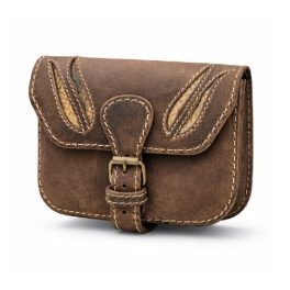   Barna, kígyóbőr mintás betéttel bőr övtáska, egyfakkos, csatos, fekvő