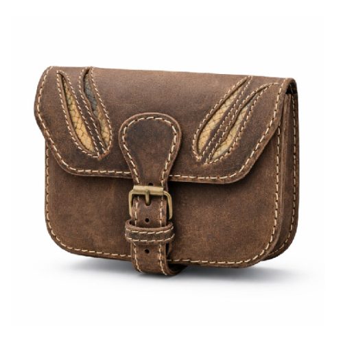 Barna, kígyóbőr mintás betéttel bőr övtáska, egyfakkos, csatos, fekvő