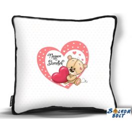   Kicsi díszpárna, pöttyös szívbe maci, szerelmes ajándék