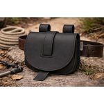 Bőr tarsoly övtáska, fekete