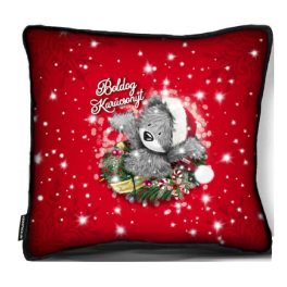 Kicsi karácsonyi díszpárna, piros alapon maci