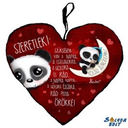 Szív alakú párna, rólad álmodom, panda maci