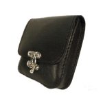 Fekete bőr övtáska, egyfakkos, horgas csatos, kisebb, álló