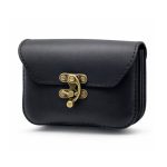 Fekete bőr övtáska, dupla fakkos, horgas csatos, fekvő